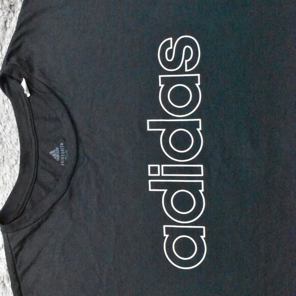 Adidas Women's Size 2XL Basic Short Sleeve Crop Black Solid Polyester Crew Neck - Picture 4 of 8